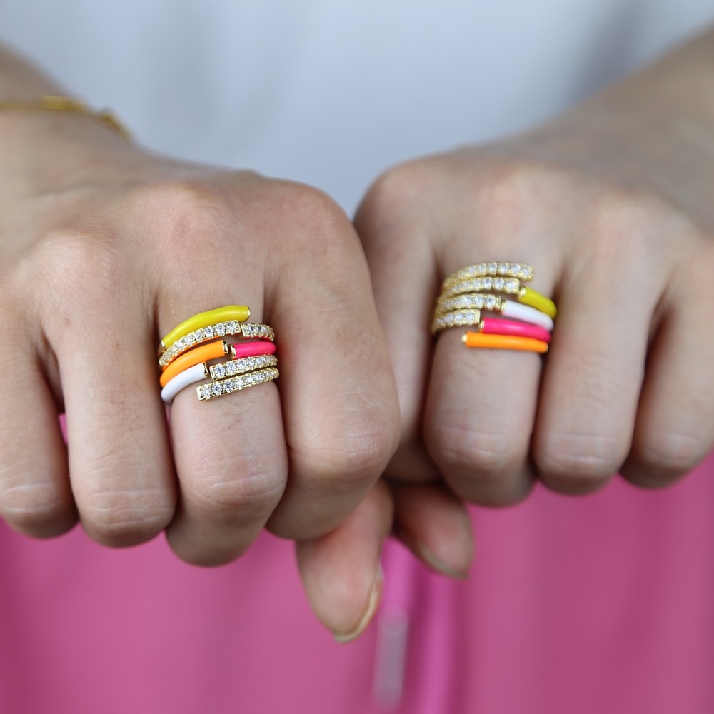 Neon Collection White Enamel CZ Open Ring - Picture 6 of 7